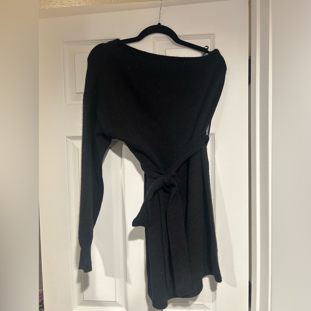 Black Sweater Off The Shoulder Dress